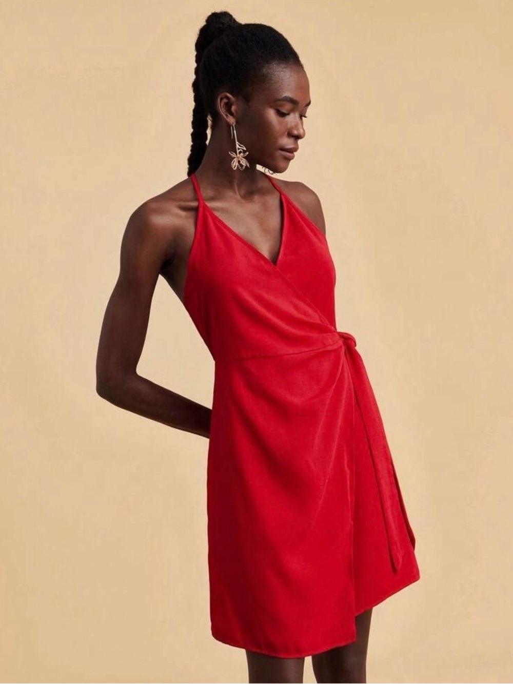 Bold Red Halter Wrap Mini Dress